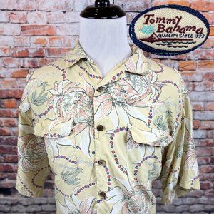 Tommy Bahama Yellow Floral Rayon Hawaiian Shirt L